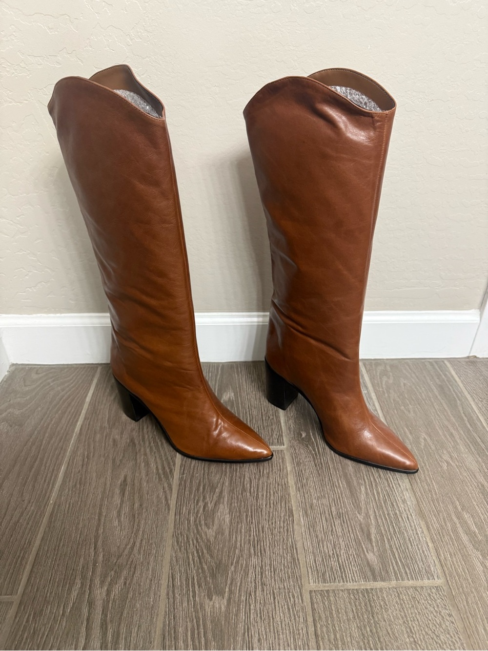 SCHUTZ Tall Leather Heeled Boots in Brown - Picture 2 of 4